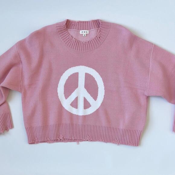 POL Sweaters - POL Pink Crew Neck Peace Sweater